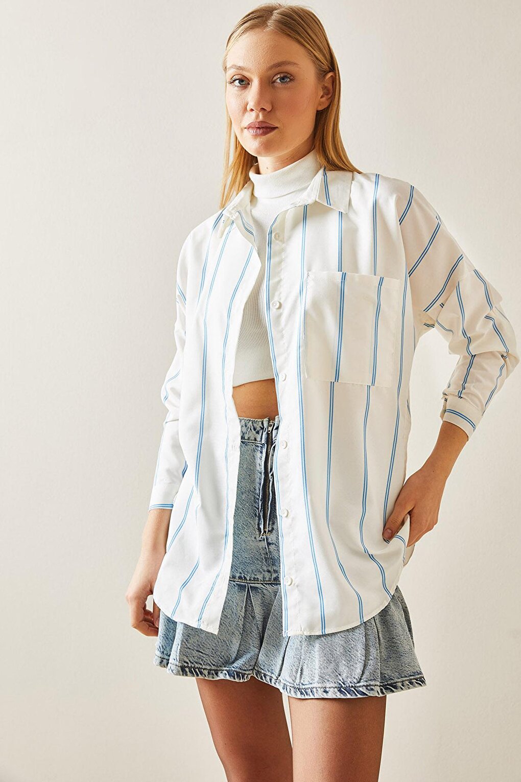 Blue Striped Oversize Shirt 4KXK2-47862-12