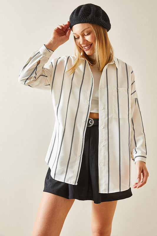 Black Striped Oversize Shirt 4KXK2-47862-02