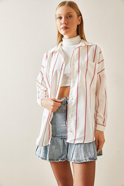 Red Striped Oversize Shirt 4KXK2-47862-04