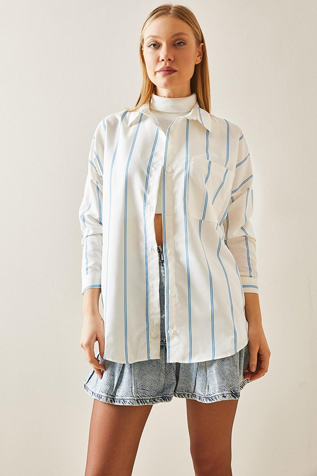 Blue Striped Oversize Shirt 4KXK2-47862-12