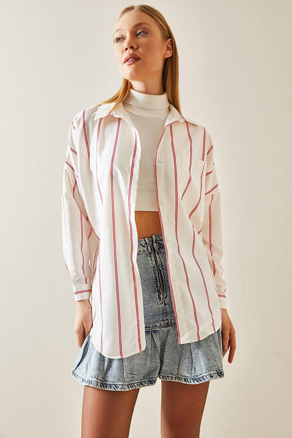 Red Striped Oversize Shirt 4KXK2-47862-04