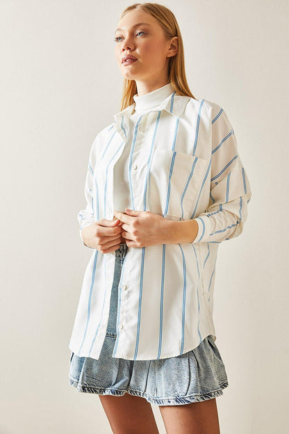 Blue Striped Oversize Shirt 4KXK2-47862-12