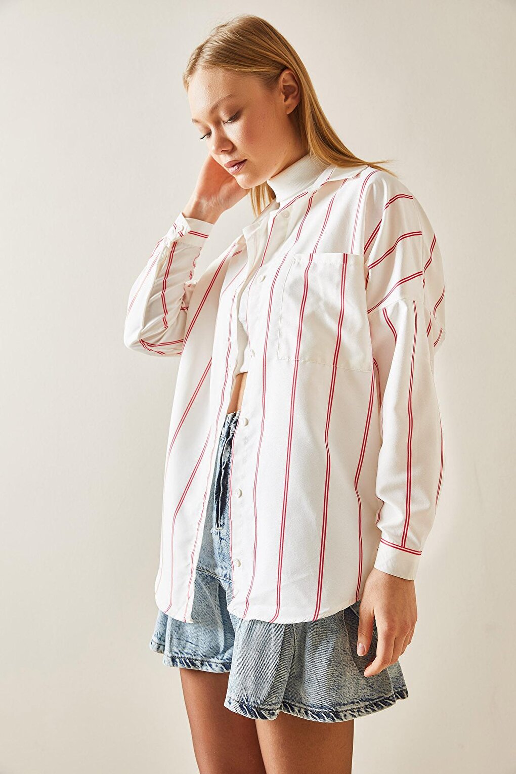 Red Striped Oversize Shirt 4KXK2-47862-04