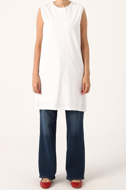 White Collar Piping Sleeveless Basic Tunic