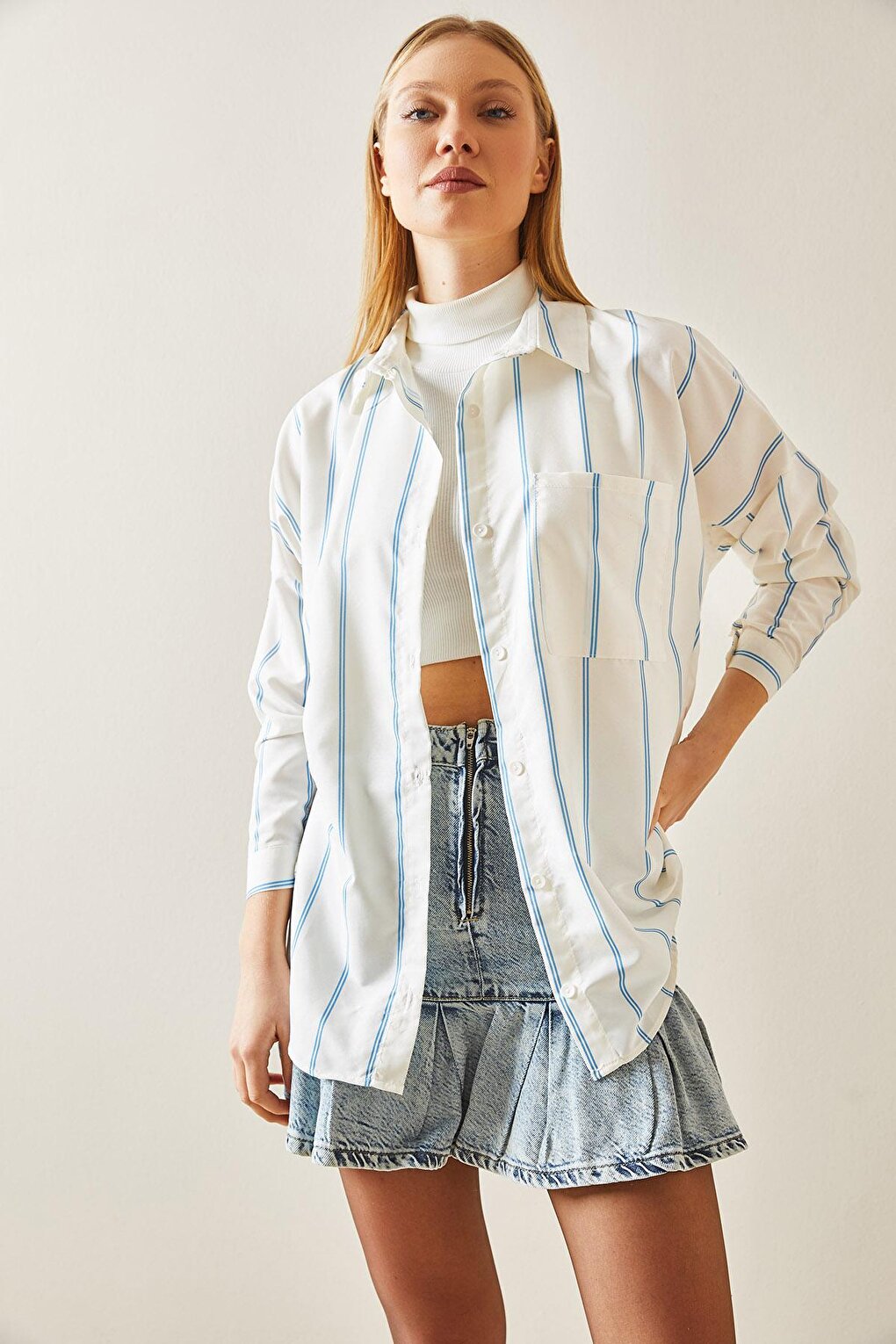 Blue Striped Oversize Shirt 4KXK2-47862-12