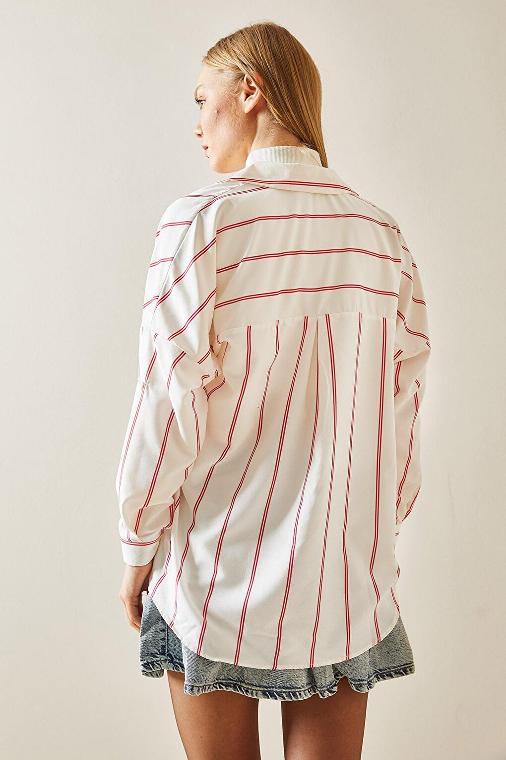 Red Striped Oversize Shirt 4KXK2-47862-04