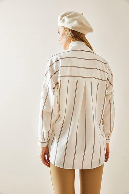 Brown Striped Oversize Shirt 4KXK2-47862-18