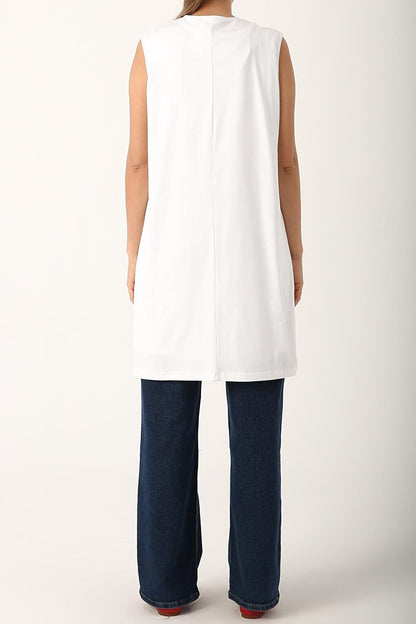 White Collar Piping Sleeveless Basic Tunic