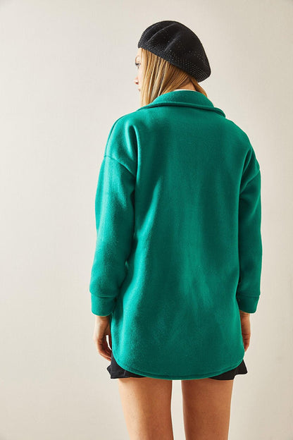 Green Snap Button &amp; Fleece Shirt with Pockets 4KXK2-47861-08