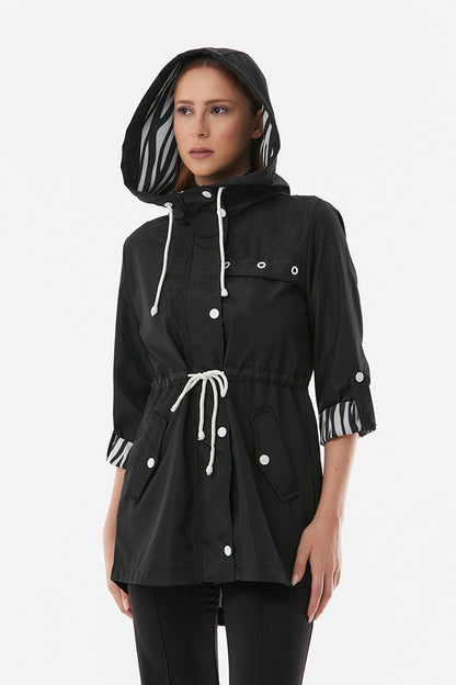 Hooded Trench Coat with Folded Sleeves