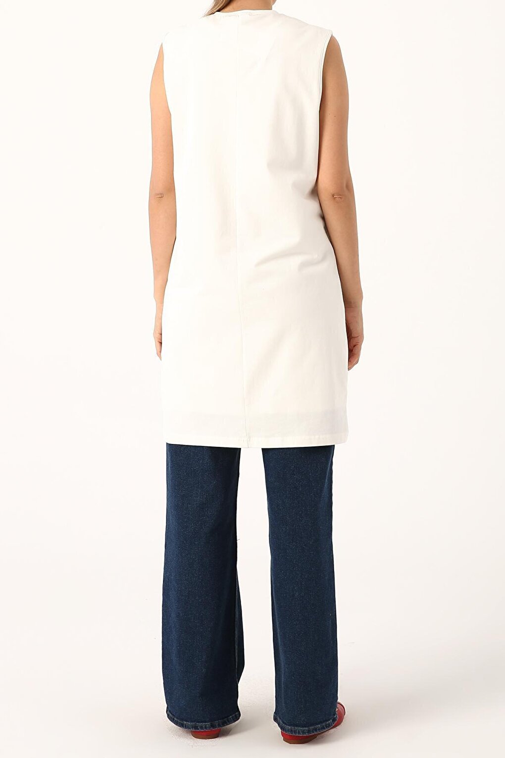 Ecru Collar Piping Sleeveless Basic Tunic