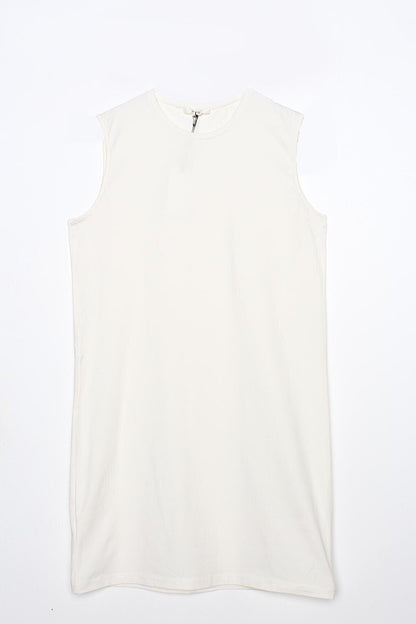 Ecru Collar Piping Sleeveless Basic Tunic