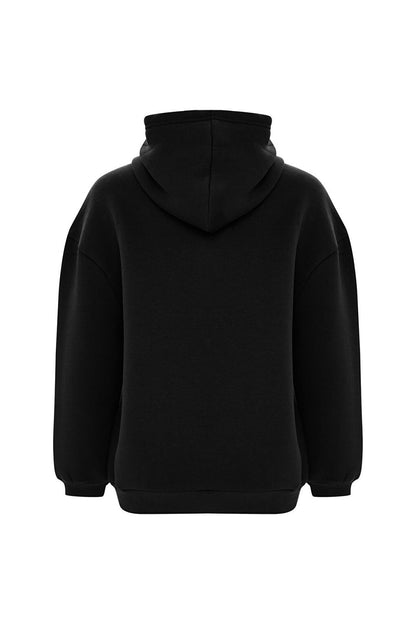 Printed Solid Color Sweatshirt - Black