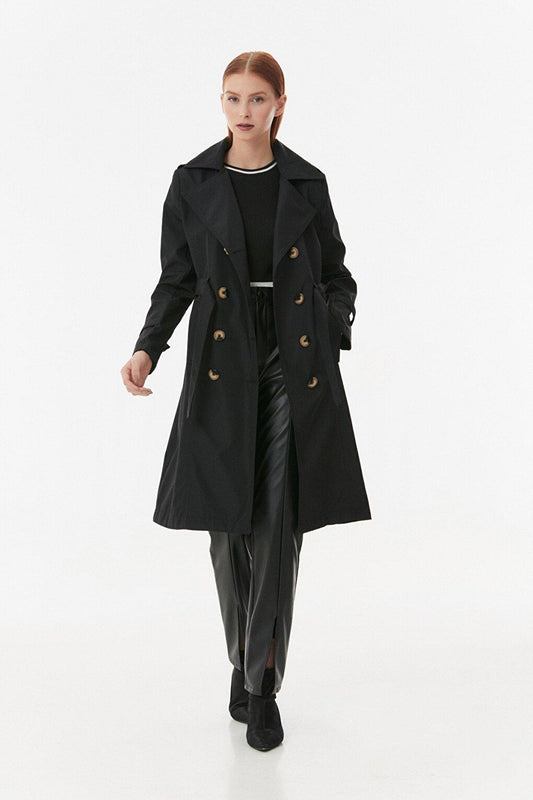 Double Breasted Collar Trench Coat with Tie Waist