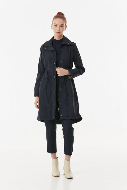 Trench Coat with Folded Sleeves and Elastic Waist