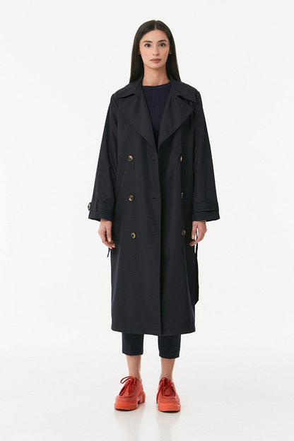 Belted Buttoned Long Trench Coat