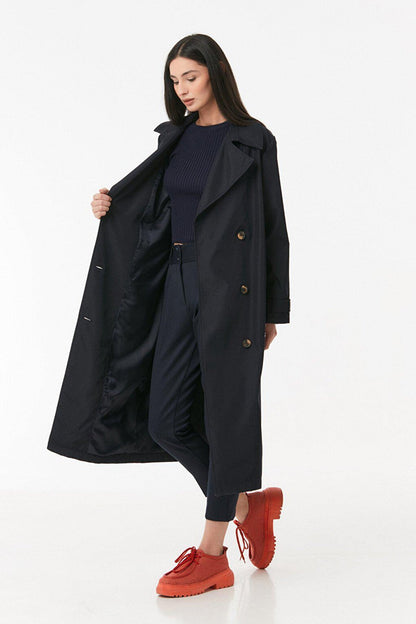 Belted Buttoned Long Trench Coat