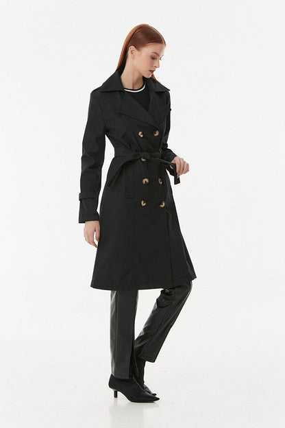 Double Breasted Collar Trench Coat with Tie Waist