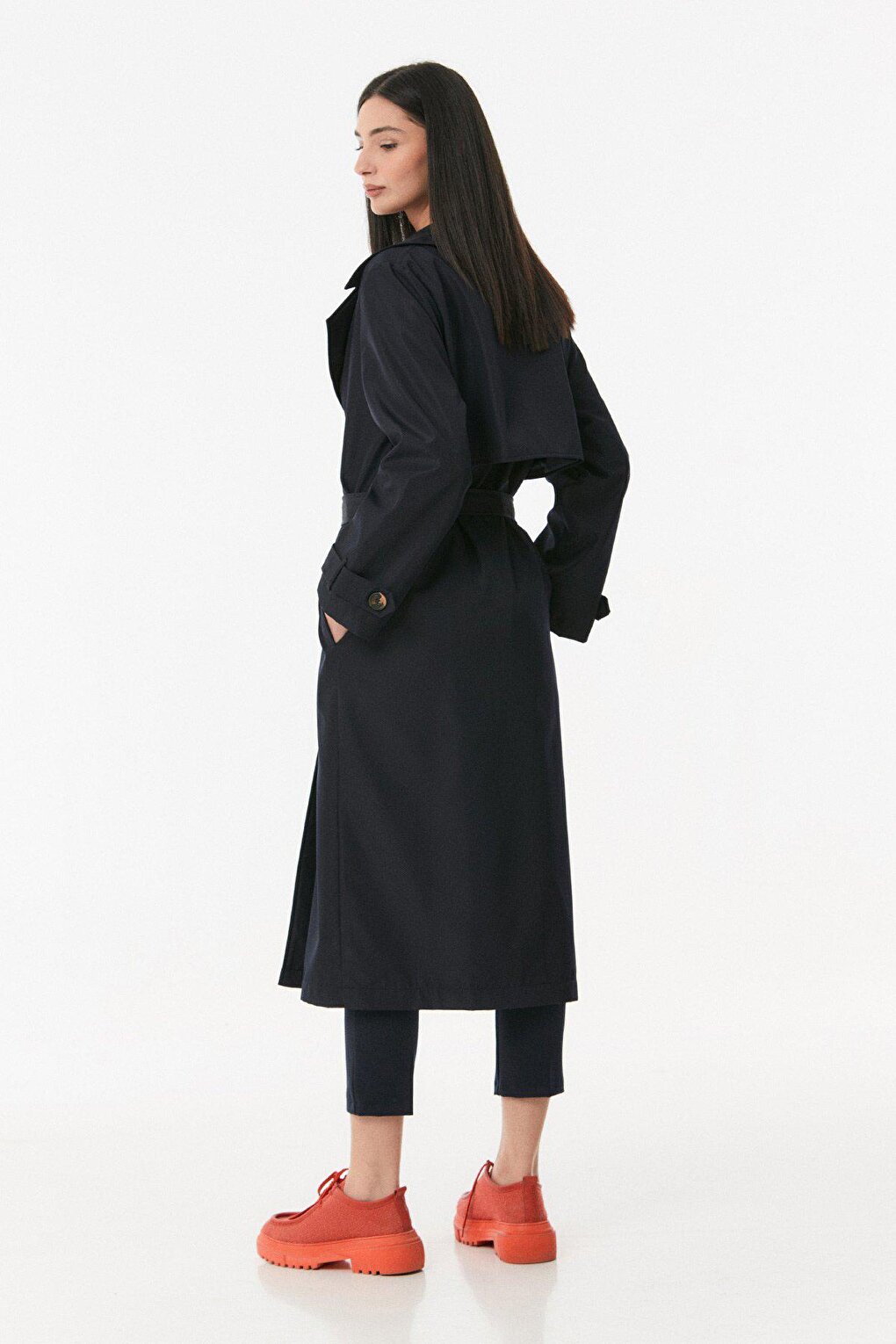 Belted Buttoned Long Trench Coat