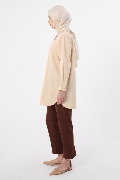 Beige Collar Satin Shirt Tunic