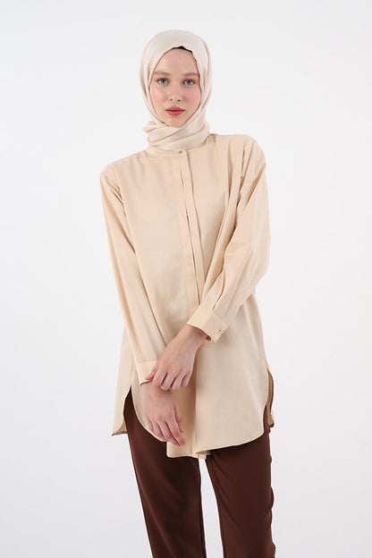 Beige Collar Satin Shirt Tunic