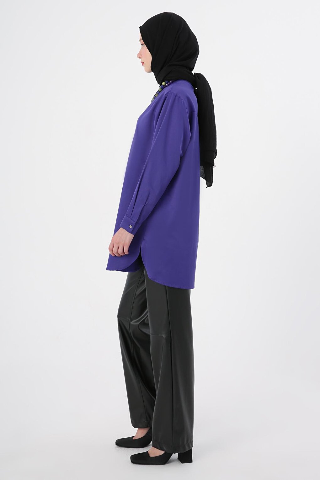 Purple Judge Collar Satin Shirt Tunic