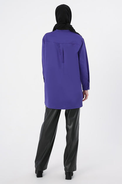 Purple Judge Collar Satin Shirt Tunic