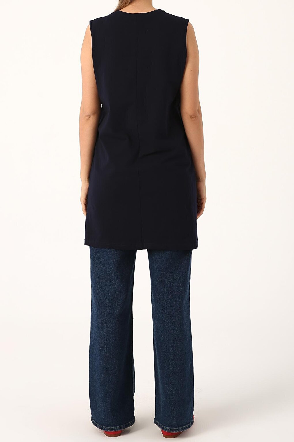 Navy Blue Collar Piping Sleeveless Basic Tunic