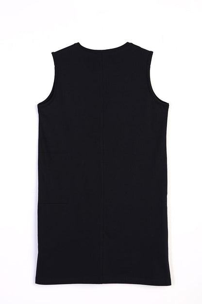 Navy Blue Collar Piping Sleeveless Basic Tunic