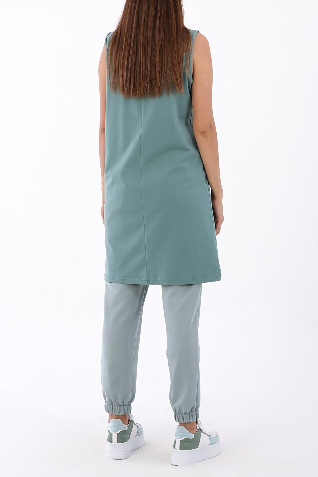 Green Collar Piping Sleeveless Basic Tunic