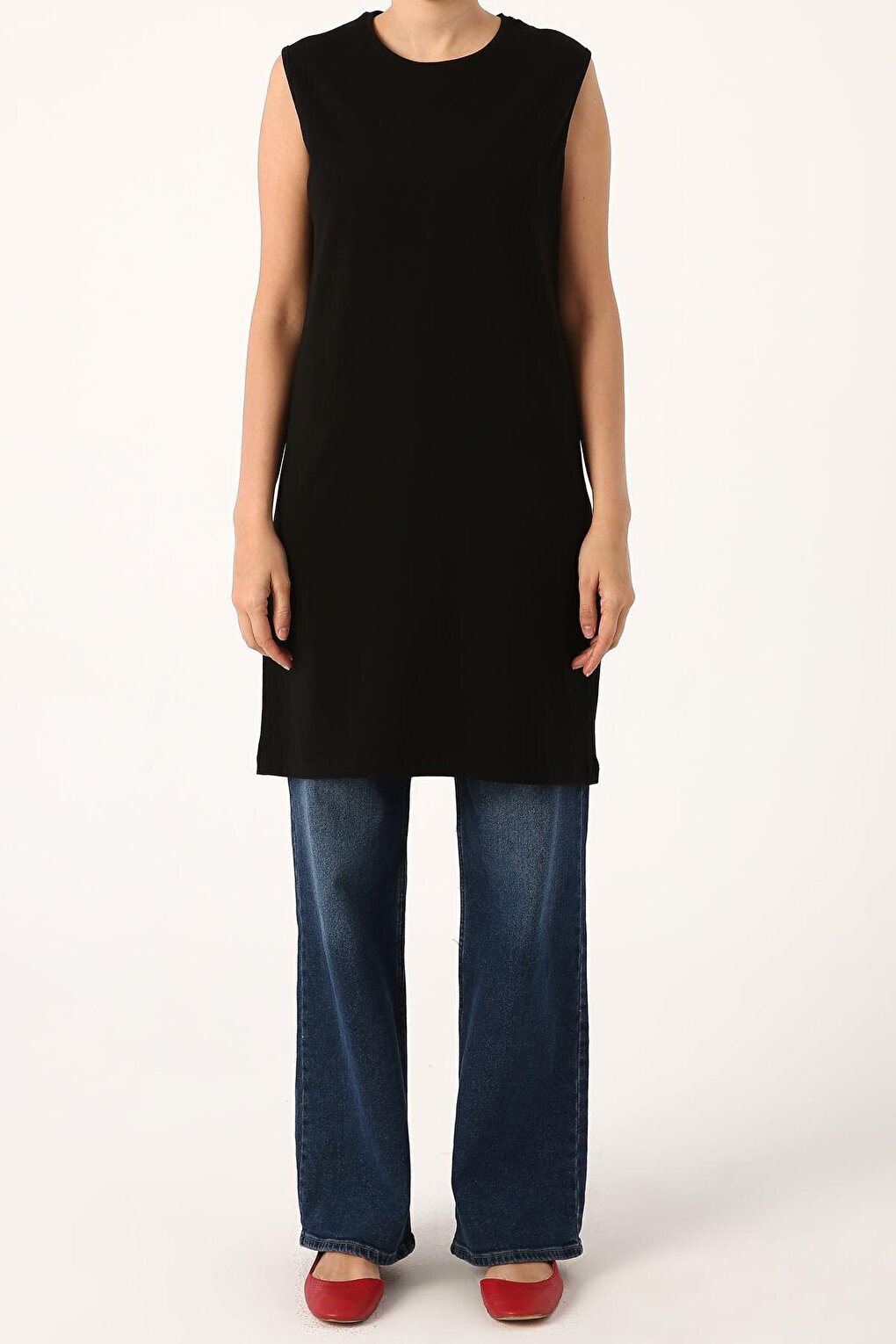 Black Collared Sleeveless Basic Tunic