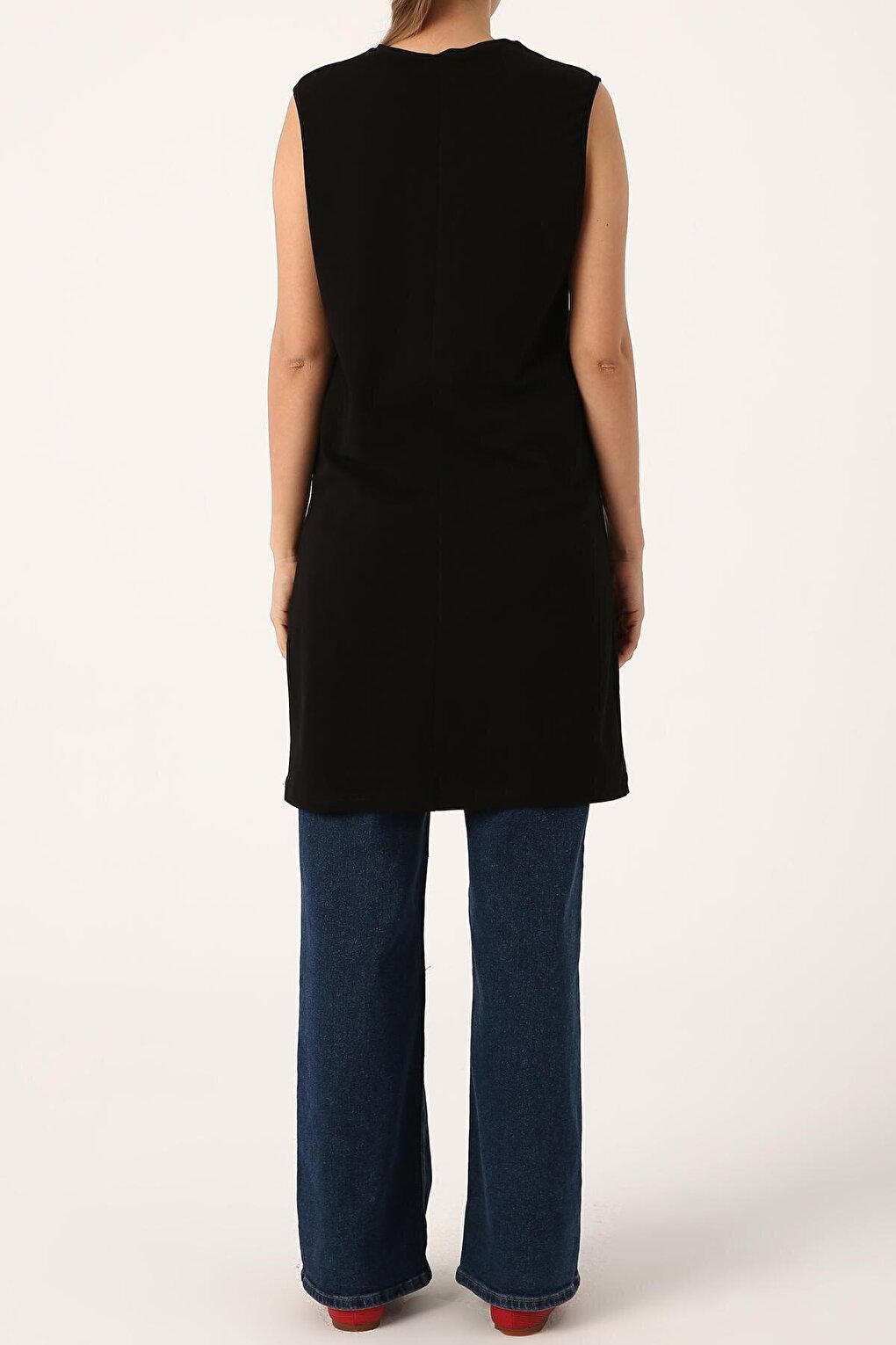 Black Collared Sleeveless Basic Tunic