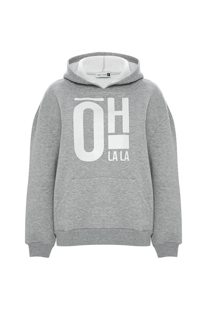 Printed Solid Color Sweatshirt - Gray