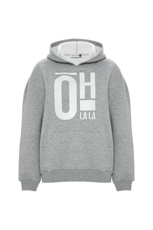 Printed Solid Color Sweatshirt - Gray