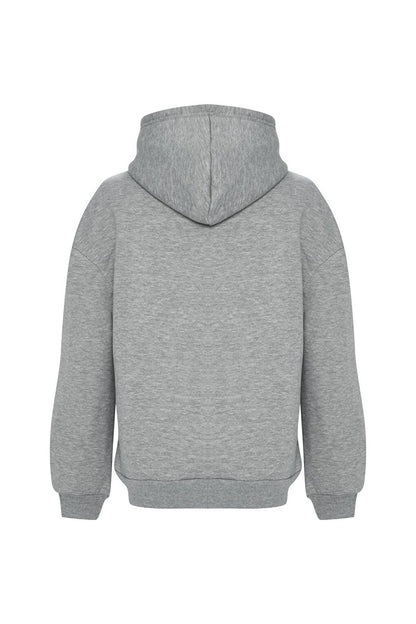 Printed Solid Color Sweatshirt - Gray