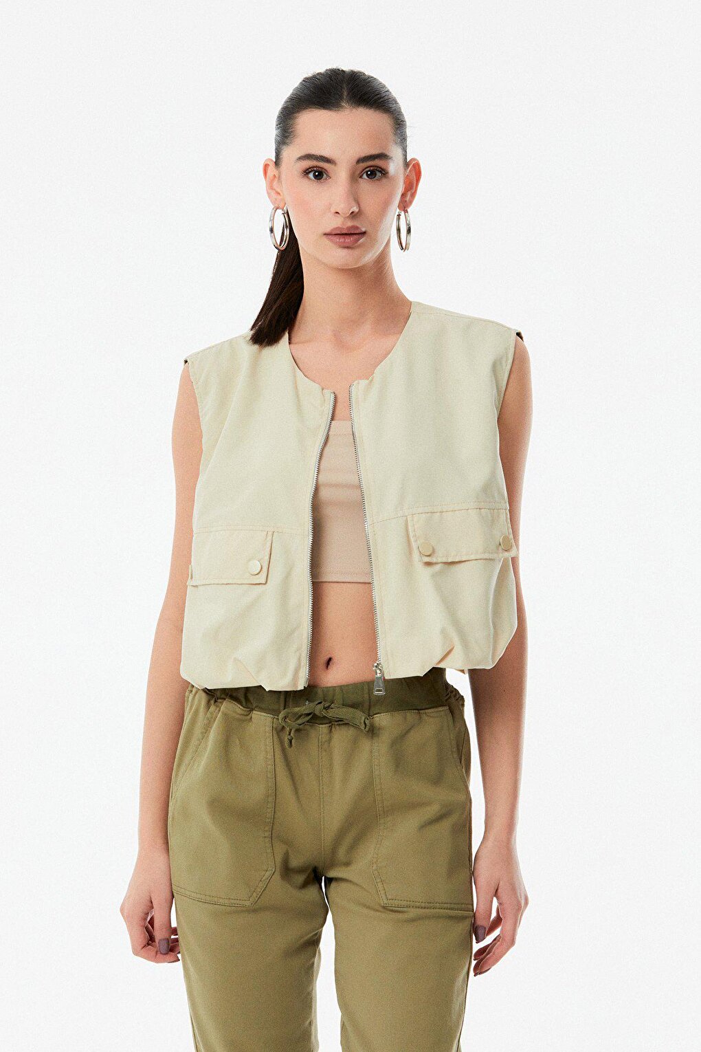 Zippered Vest with Pocket Detail