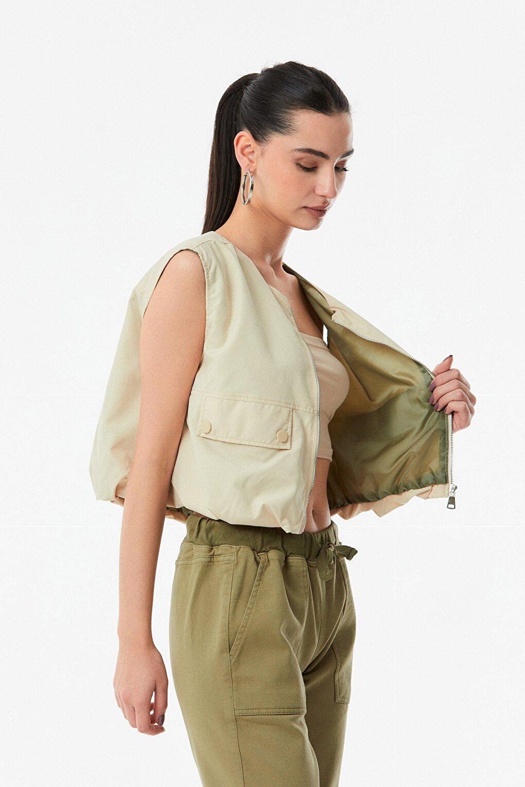 Zippered Vest with Pocket Detail