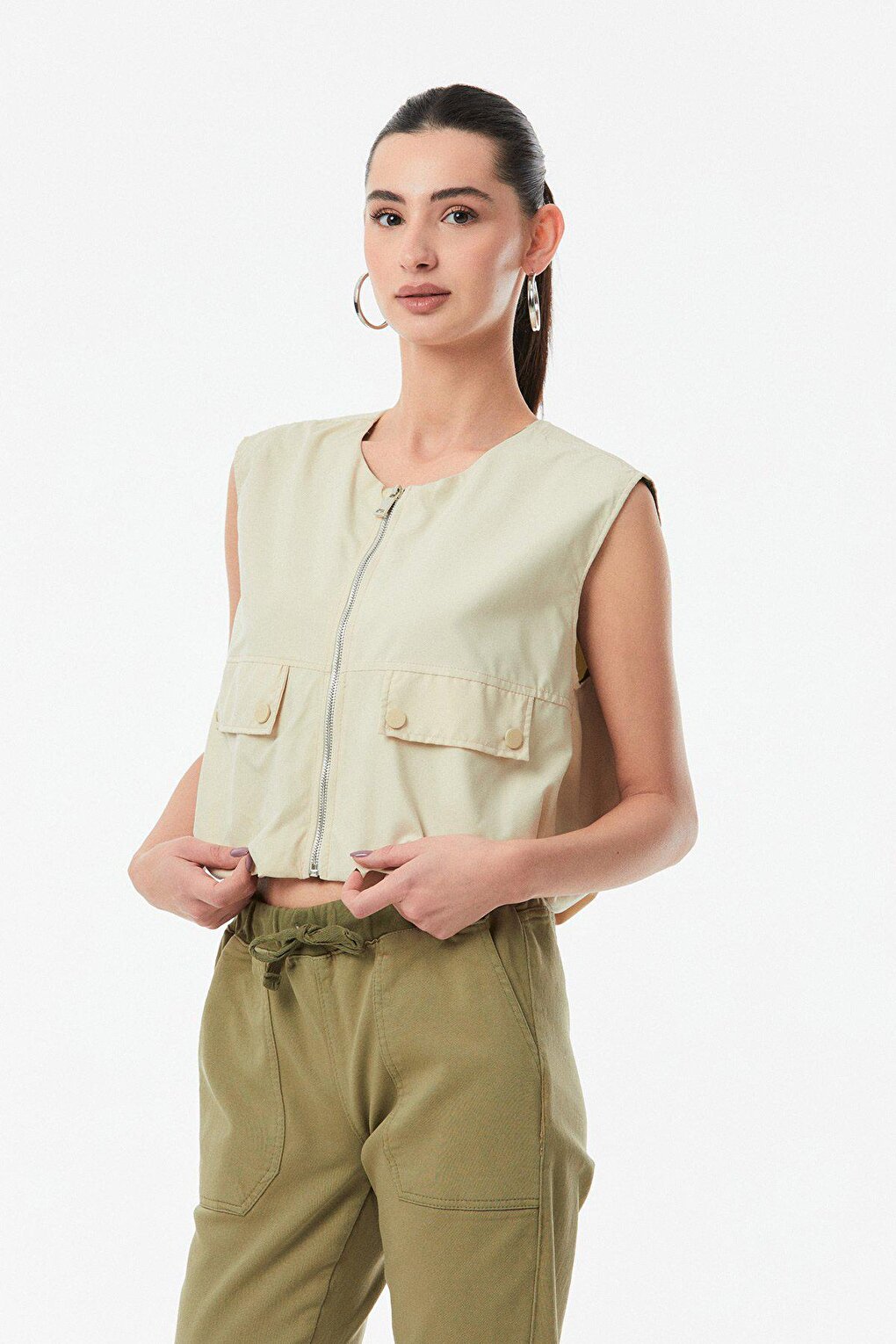 Zippered Vest with Pocket Detail