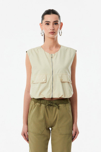 Zippered Vest with Pocket Detail