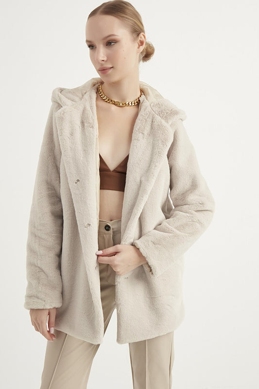 Women's Plush Hooded Soft Fur Coat