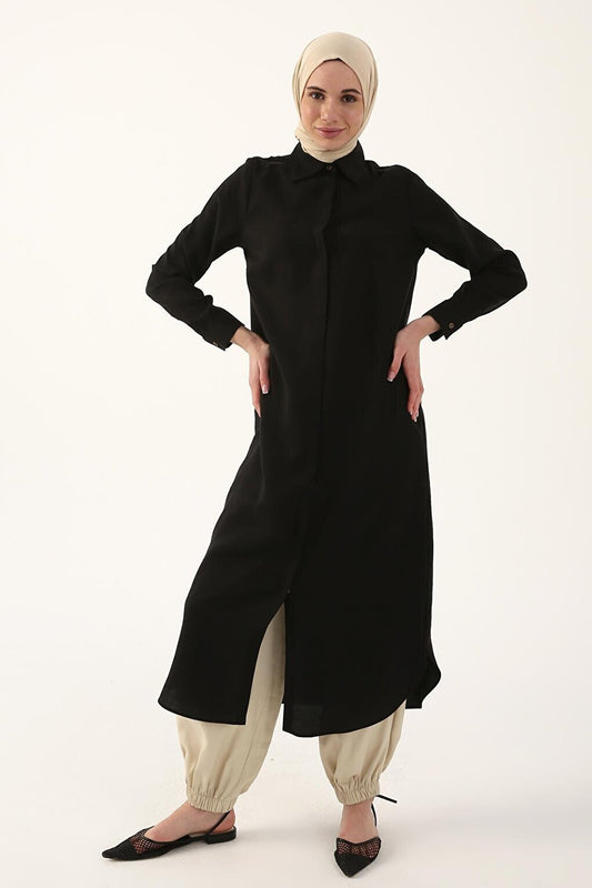 Basic Long Shirt Tunic with Black Hidden Placket