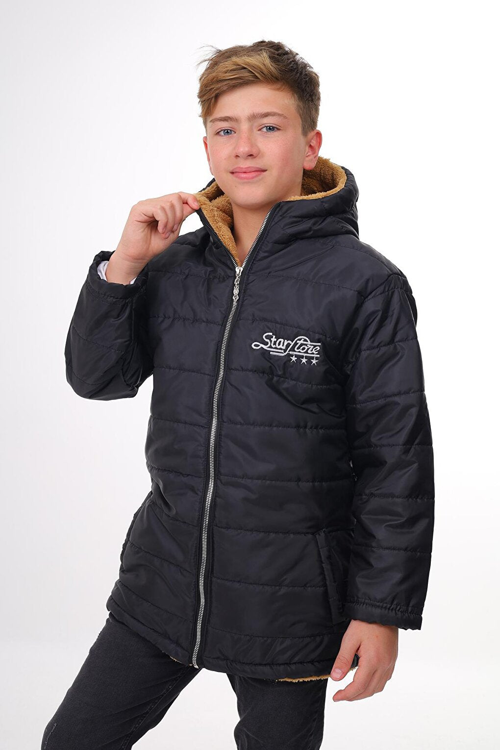 Boy's Plush Lined Hooded Coat 6-15 Years Lx1093