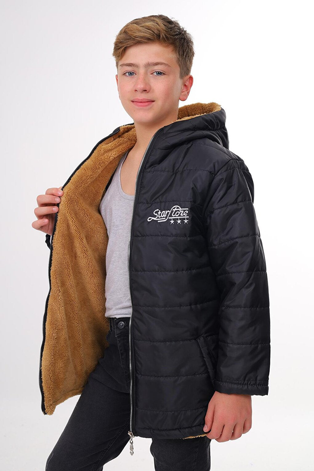 Boy's Plush Lined Hooded Coat 6-15 Years Lx1093