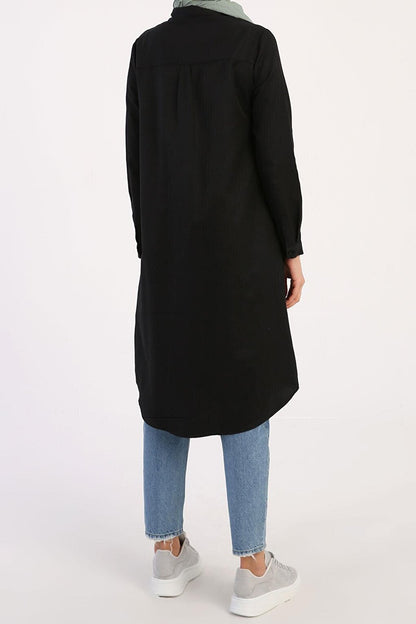 Black Basic Hidden Placket Long Shirt