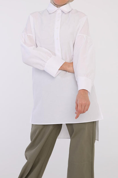 White Sleeve Pleated Comfortable Fit Tunic