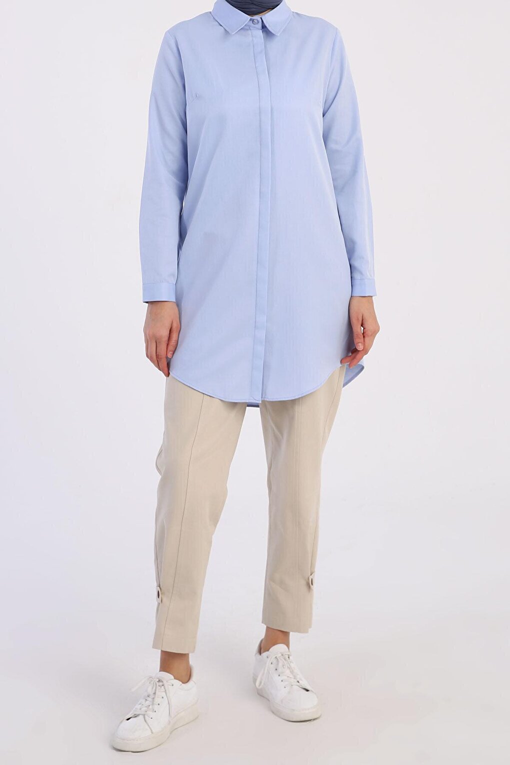 Blue Basic Hidden Placket Shirt Tunic