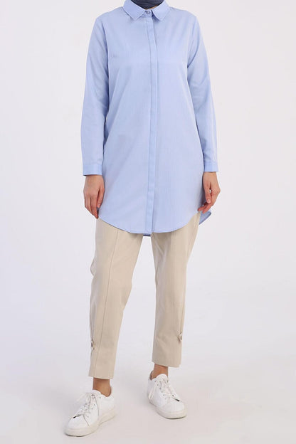 Blue Basic Hidden Placket Shirt Tunic