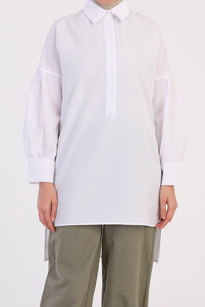 White Sleeve Pleated Comfortable Fit Tunic