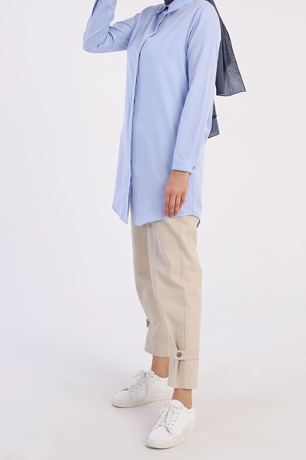 Blue Basic Hidden Placket Shirt Tunic