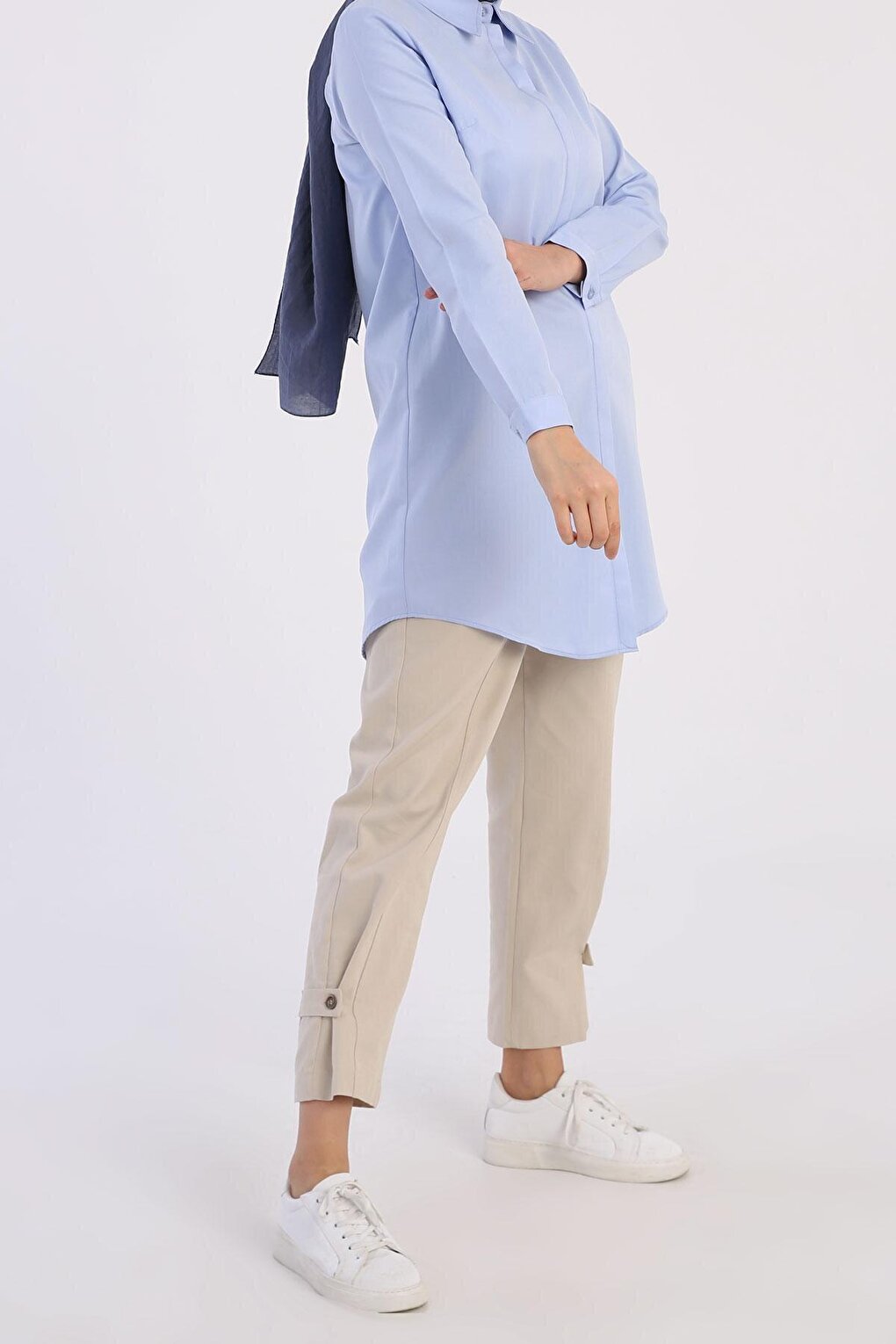 Blue Basic Hidden Placket Shirt Tunic